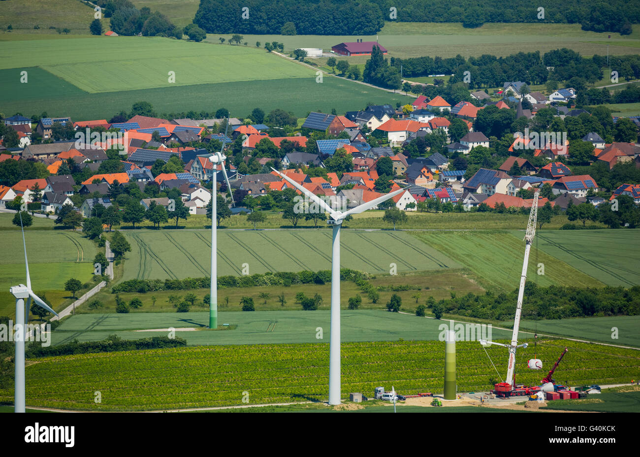 Vue aérienne, les éoliennes au sud de Effeln, Warstein, Rhénanie-Palatinat, Hesse, Allemagne, Europe, vue aérienne, Banque D'Images