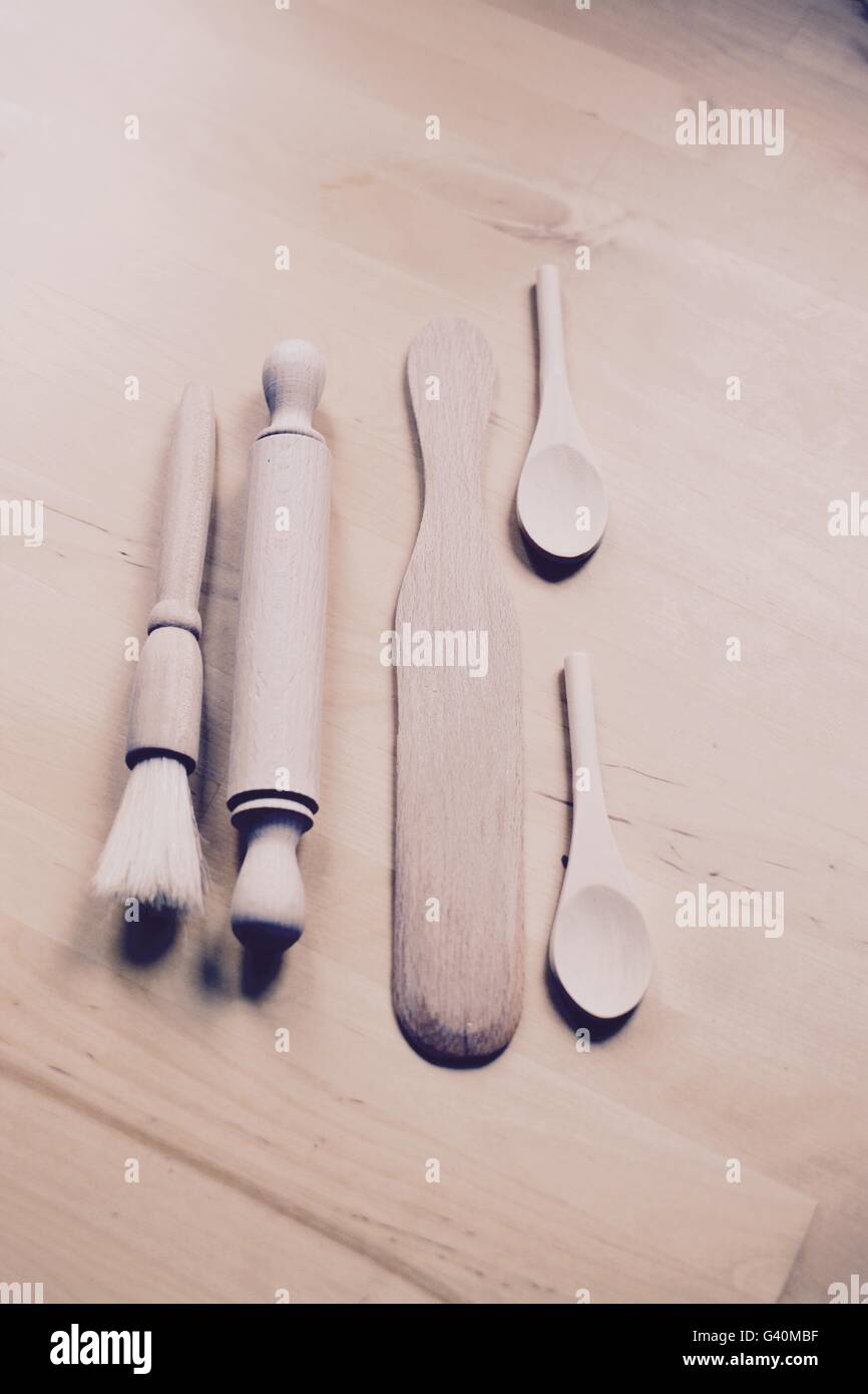 Outils de cuisine en bois Banque D'Images