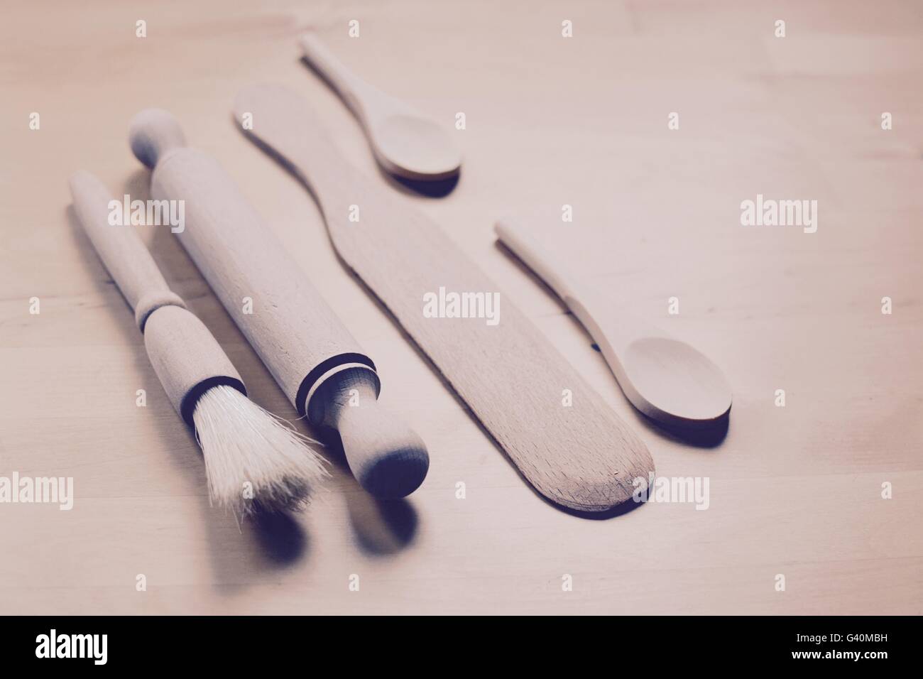 Outils de cuisine en bois Banque D'Images