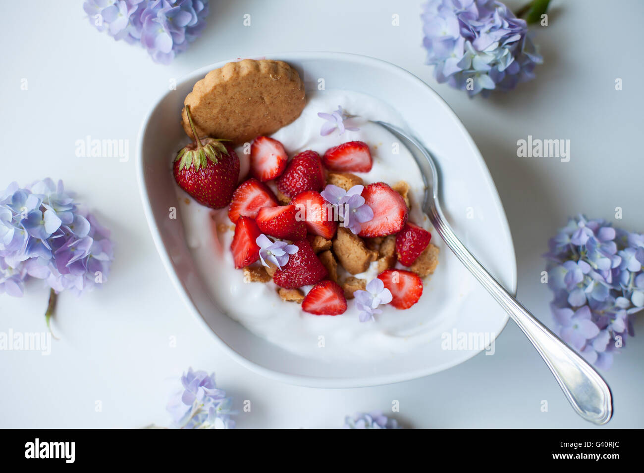 Yogourt aux fraises et noix de coco noix de coco broyée cookies Banque D'Images