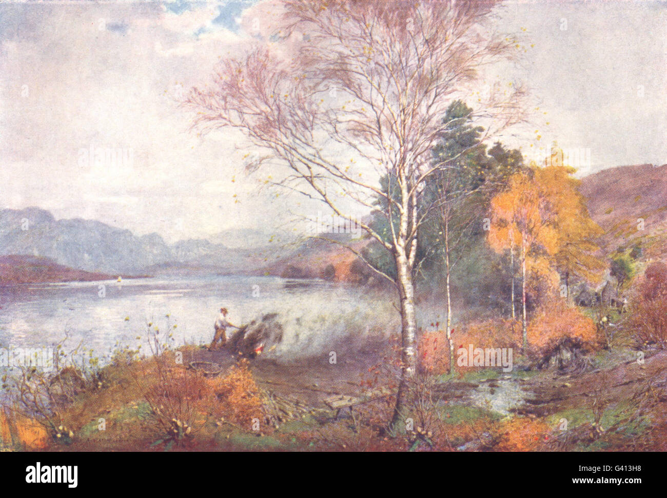 CUMBRIA : Lake district : Charcoal-Burners, lac de Coniston, antique print 1908 Banque D'Images