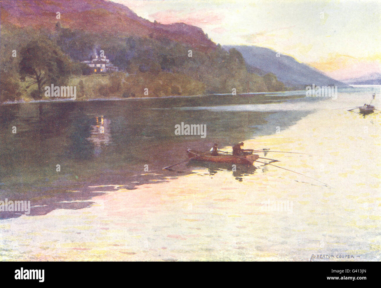 CUMBRIA : Lake district : Brantwood, Coniston lac : Char-pêche, old print 1908 Banque D'Images