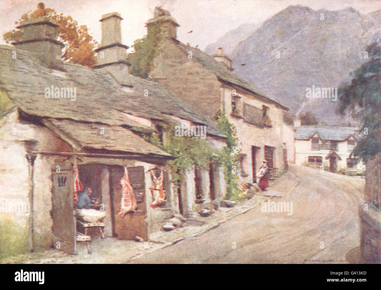 CUMBRIA : Lake district : village de Coniston : l'Ancienne Boucherie, imprimer 1908 Banque D'Images