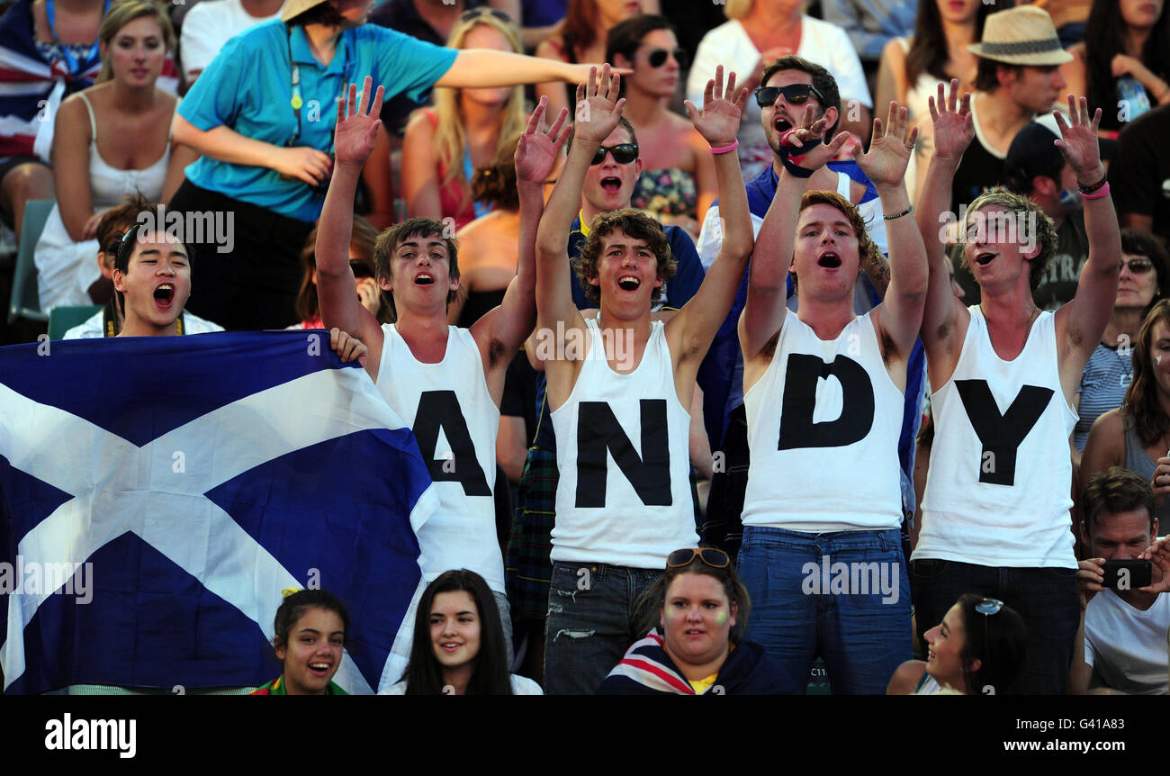 Tennis - 2011 Open d'Australie - quatrième jour - Melbourne Park.Andy Murray est fan du quatrième jour de l'Open d'Australie de 2011 au Melbourne Park à Melbourne, en Australie. Banque D'Images