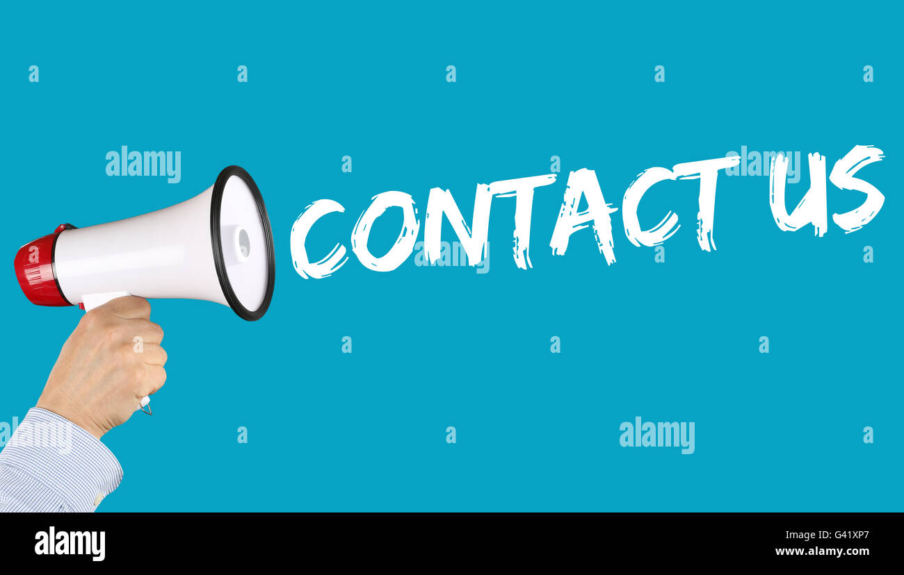 Contactez-nous support service d'assistance de l'aide part with megaphone Banque D'Images Contactez-nous support service d'assistance de l'aide part with megaphone Banque D'Images