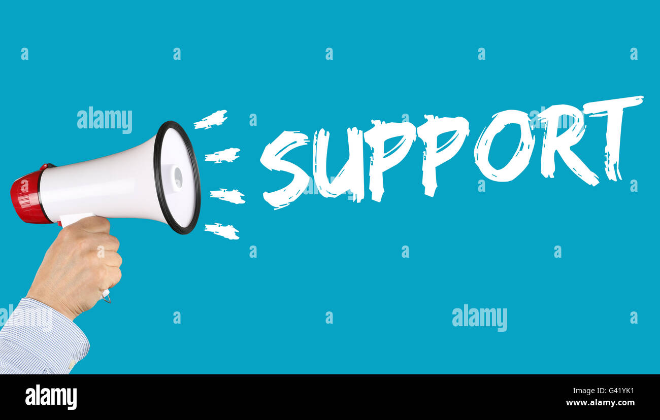 Support aide problème customer service concept commercial part with megaphone Banque D'Images Support aide problème customer service concept commercial part with megaphone Banque D'Images