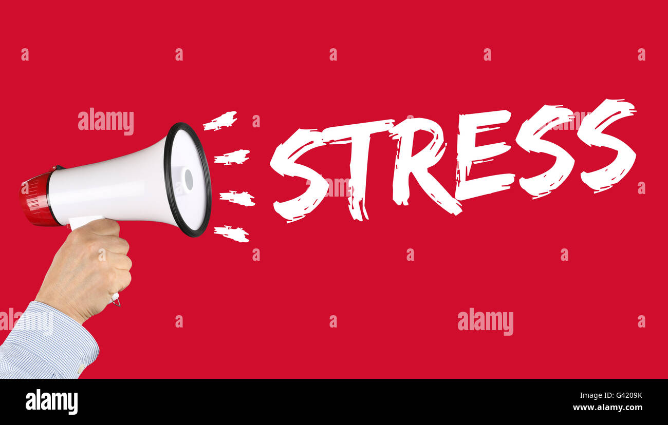 Concept d'entreprise a souligné le stress au travail burnout main détendue avec megaphone Banque D'Images