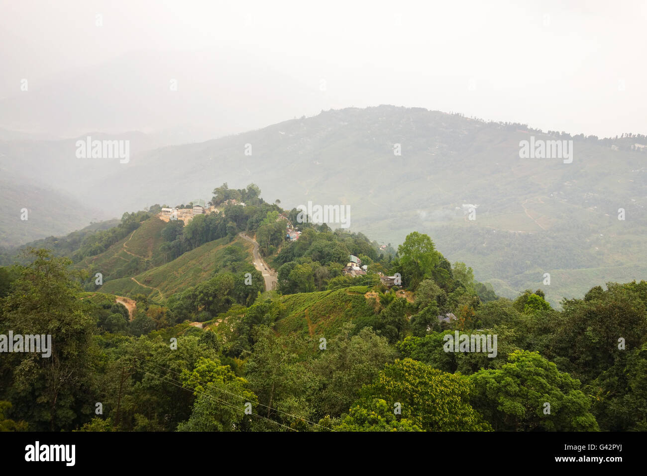 Belle vue sur les collines et les vallées de Darjeeling Ropeway Banque D'Images