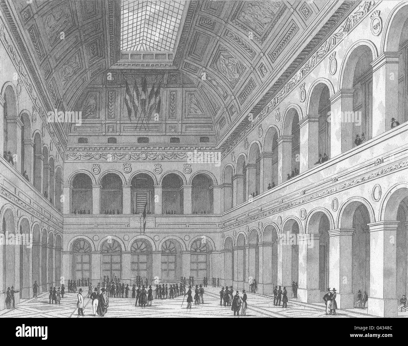 PARIS : Intérieur de la Bourse, antique print 1831 Banque D'Images