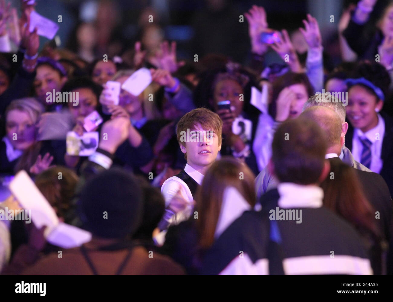 Justin Bieber arrivée pour la première européenne de Justin Bieber : ne jamais dire jamais, au Cineworld O2 à l'O2 Arena, Londres. Banque D'Images