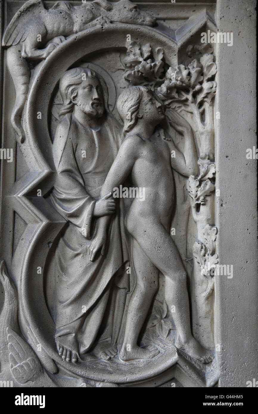 Dieu et Adam. Le soulagement. La genèse. 13e c. La Sainte-Chapelle, Paris, France. Banque D'Images