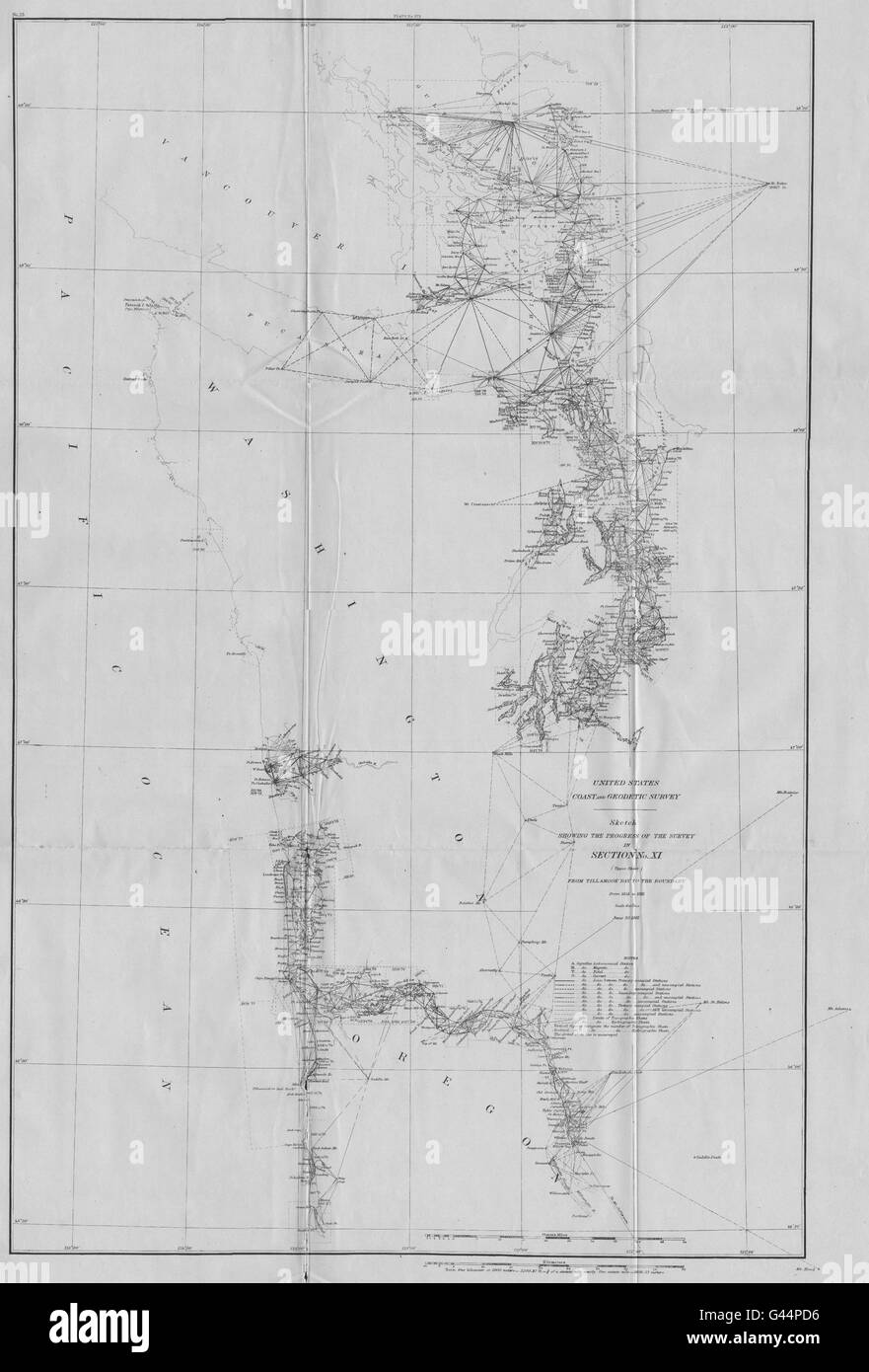 L'ÉTAT DE WASHINGTON/British Columbia Coast:USCGS.mer des Salish.Columbia 1881 map Banque D'Images