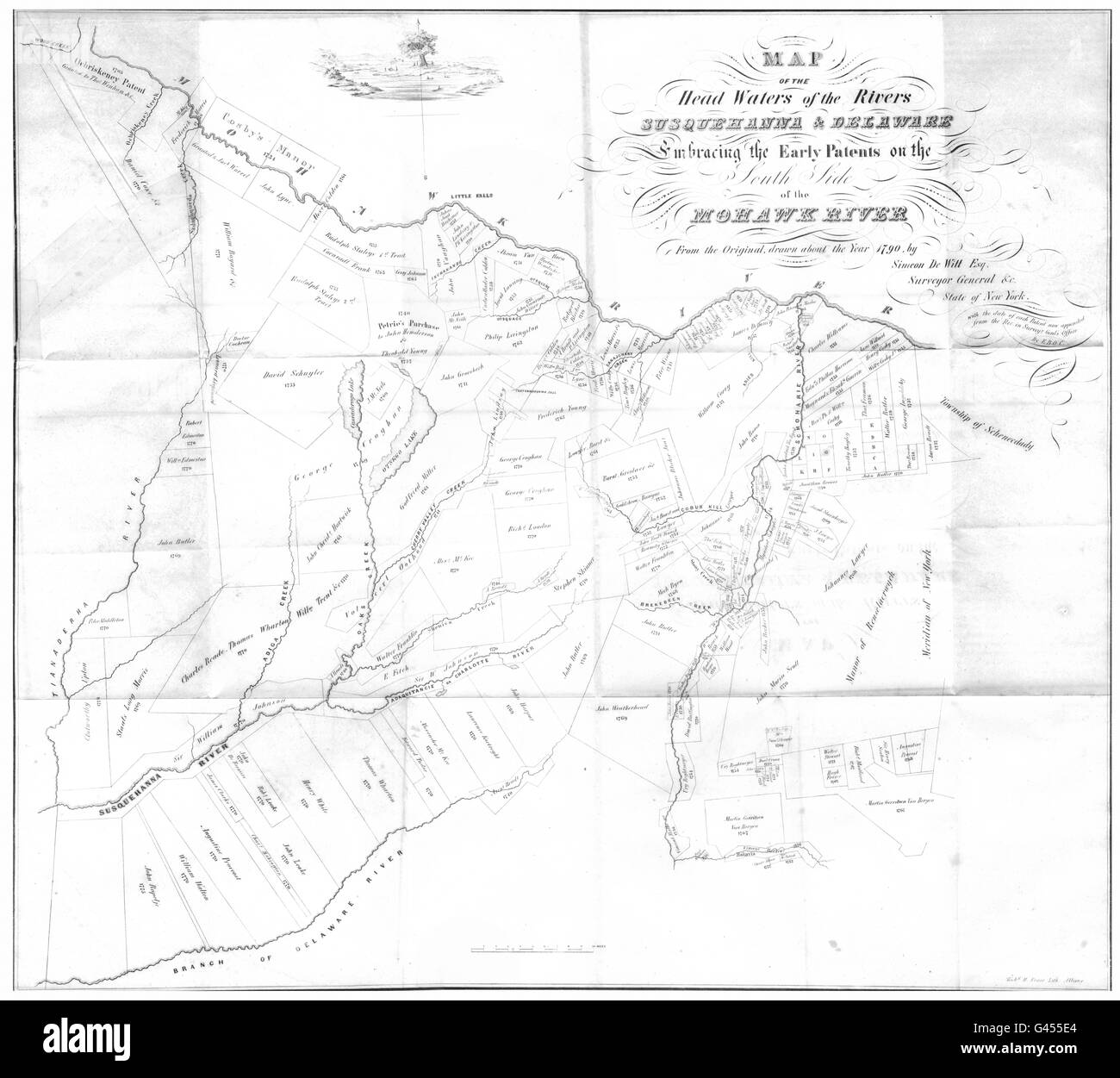 L'ÉTAT DE NEW YORK:Mohawks Susquehanna & rivières Delaware. Little Falls, 1849 map Banque D'Images