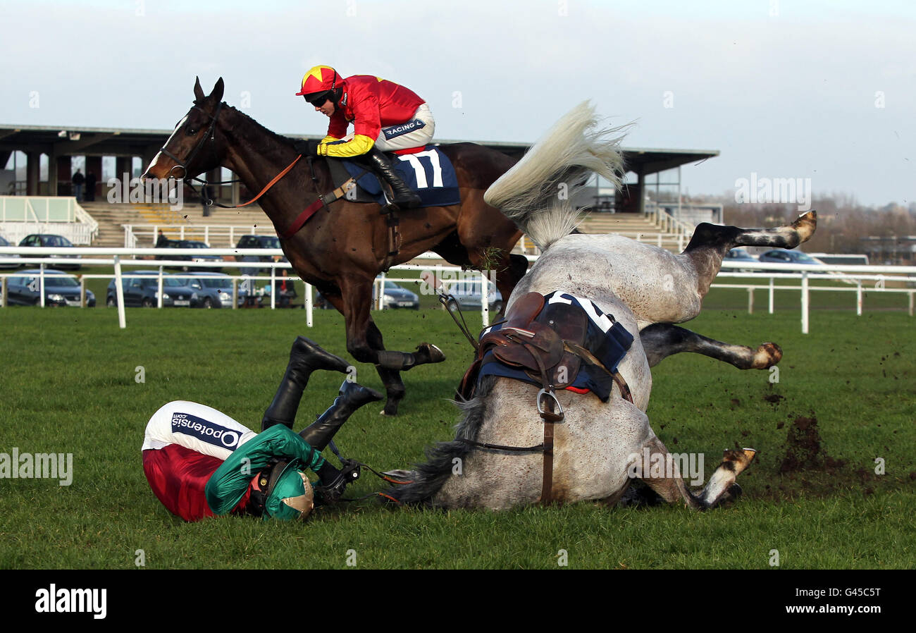 Prenez le Breeze et Ryan Mahon sont des fauteurs dans le Wiltshire County Show soutenant Greatwood Gold Cup Handicap Chase pendant la journée de la Charité de Greatwood à l'hippodrome de Newbury, Berkshire. Banque D'Images