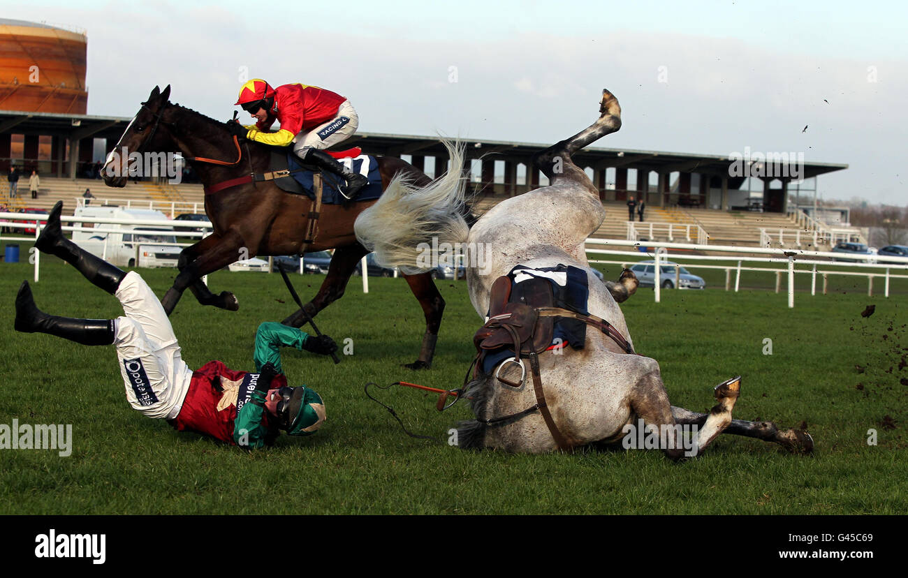 Prenez le Breeze et Ryan Mahon sont des fauteurs dans le Wiltshire County Show soutenant Greatwood Gold Cup Handicap Chase pendant la journée de la Charité de Greatwood à l'hippodrome de Newbury, Berkshire. Banque D'Images