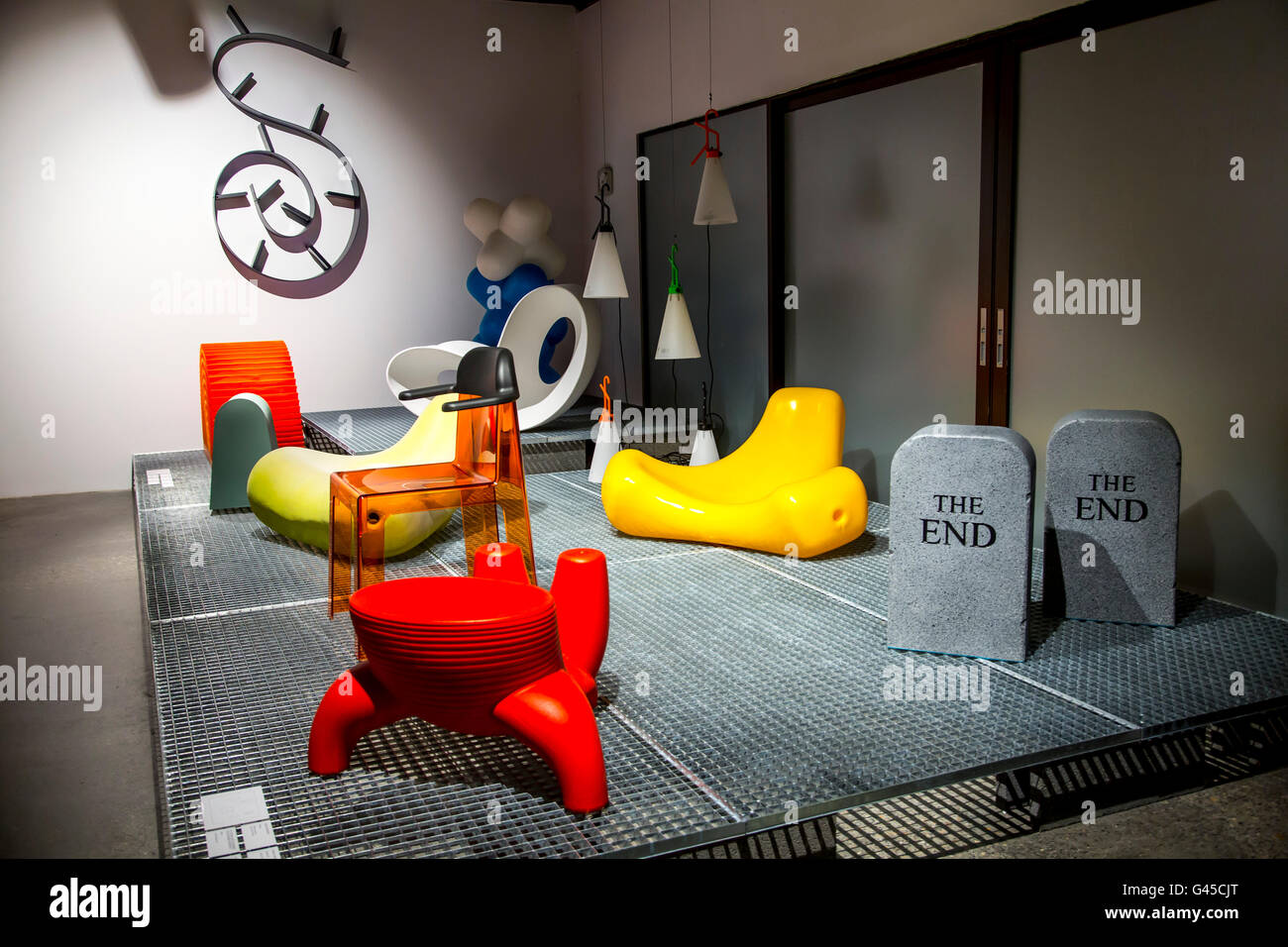 ADAM, Musée d'art et de design de l'Atomium, Bruxelles, exposition permanente Plasticarium, conception d'objets de la 70s en matières plastiques Banque D'Images