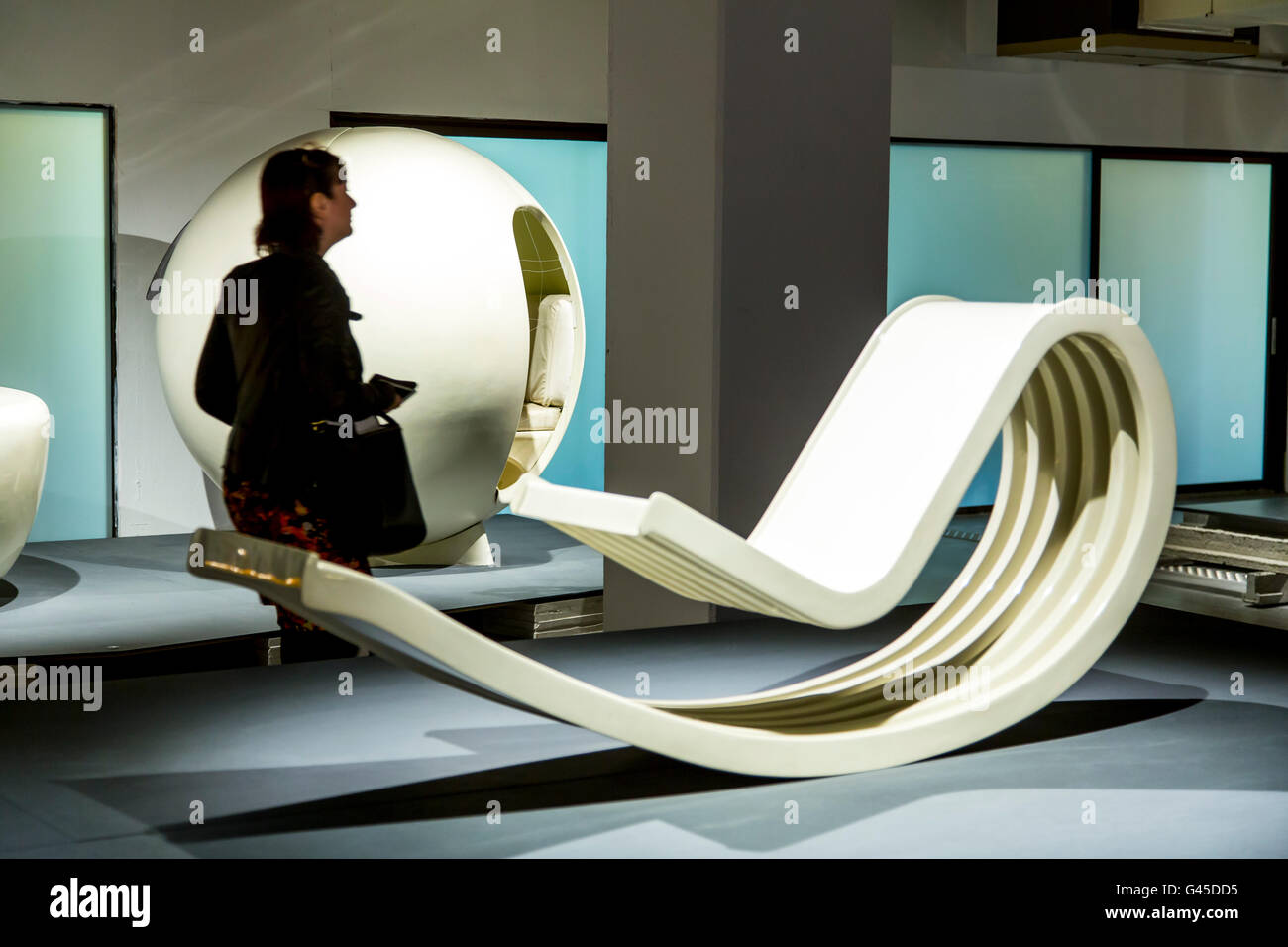 ADAM, Musée d'art et de design de l'Atomium, Bruxelles, exposition permanente Plasticarium, conception d'objets de la 70s en matières plastiques Banque D'Images