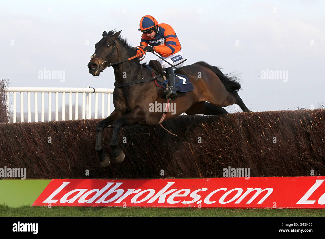 Marché de niche monté par Ruby Walsh en action pendant le Wiltshire County Show soutenant Greatwood Gold Cup handicap Chase Banque D'Images