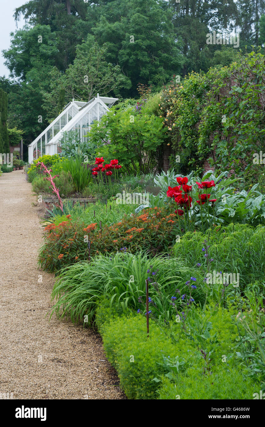 Jardin clos grange Broughton border début juin. Broughton, Banbury, Oxfordshire, Angleterre Banque D'Images