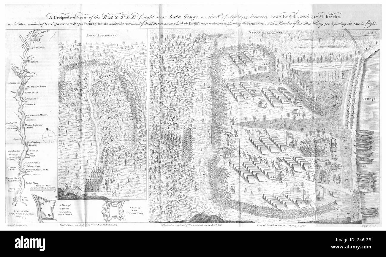 Bataille du Lac George:8e septembre 1755, l'État de New York. Hudson, 1851 Ancien site Banque D'Images