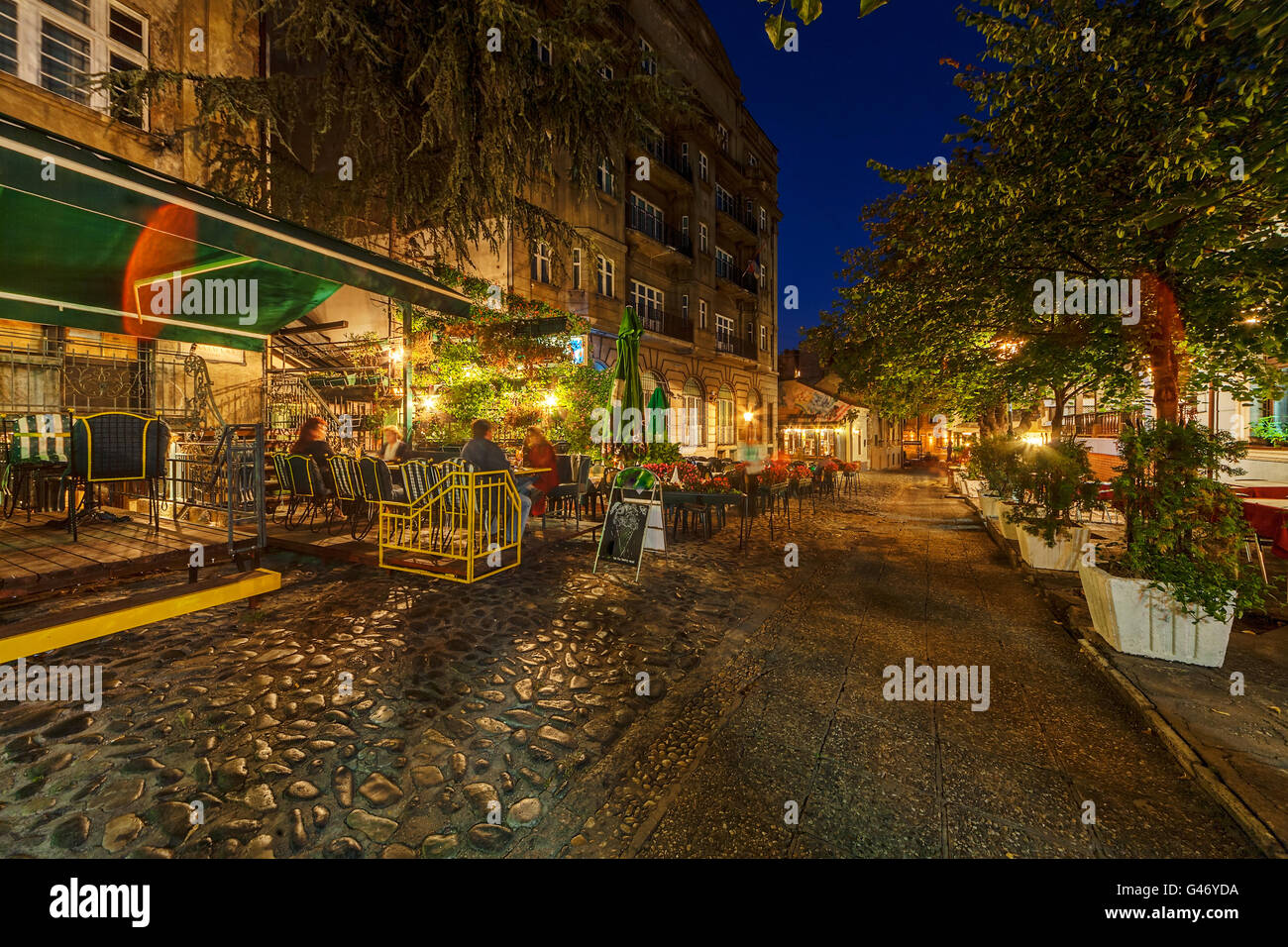 Rue Skadarska Vintage dans Skadarlija, quartier bohème de Belgrade, Serbie Banque D'Images