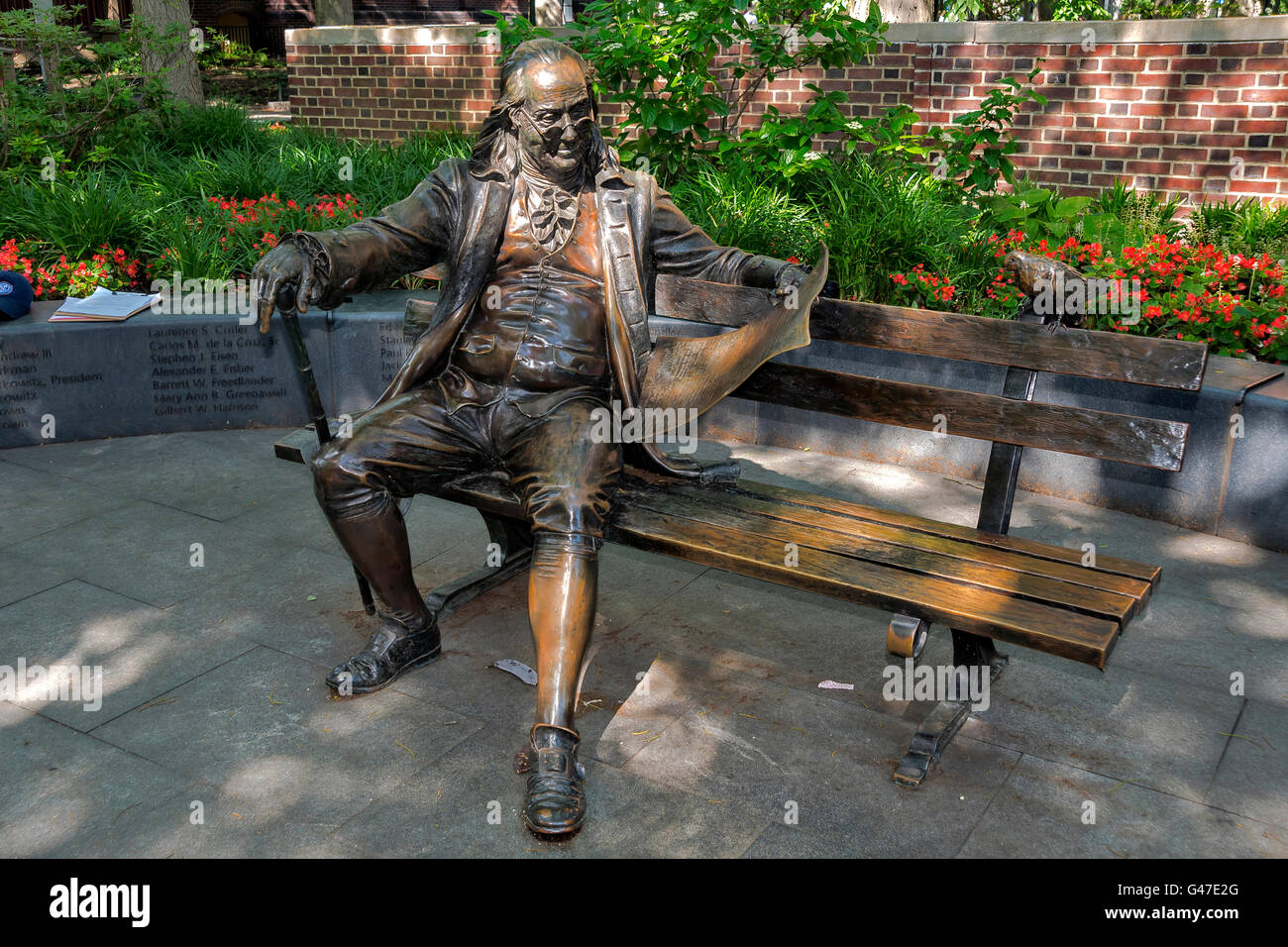 Franklin statue , journée ensoleillée, le campus de l'Université de Pennsylvanie, Philadelphie, USA Banque D'Images