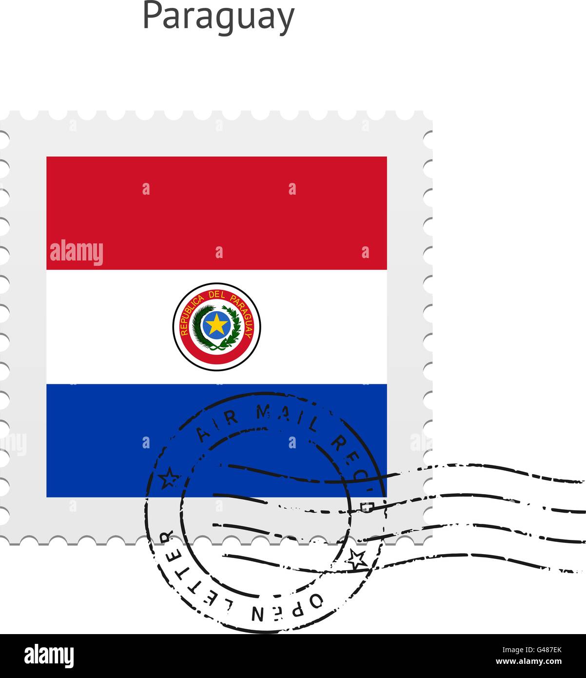 Drapeau Paraguay Timbre-poste. Illustration de Vecteur