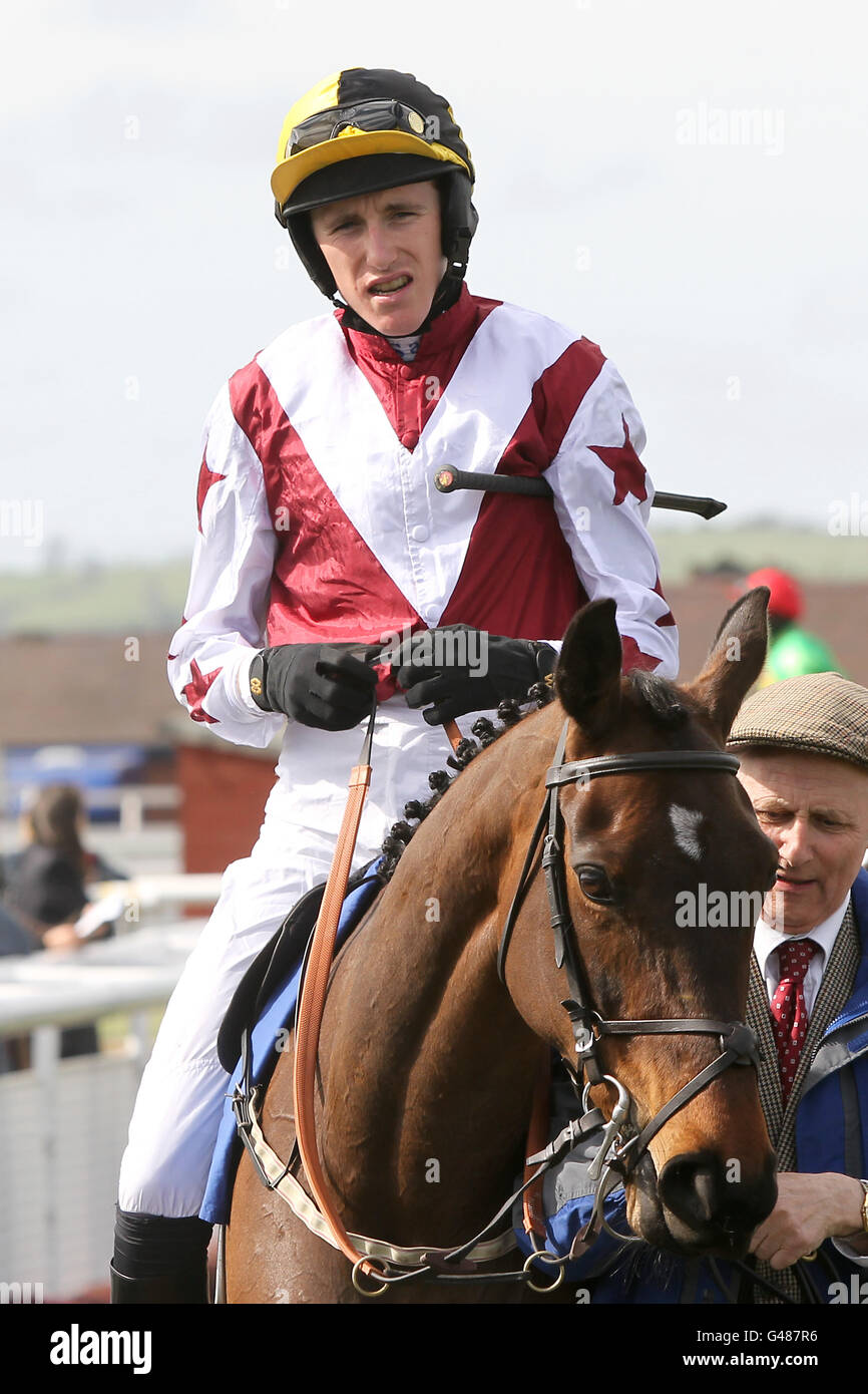 Jockey Sam Jones sur Mme Peacock avant l'Edgecliff Course à l'école secondaire pour aller à l'école les novices de Mares Banque D'Images