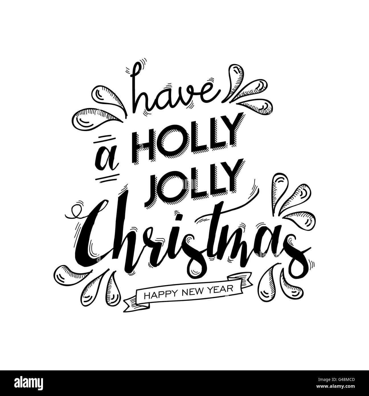 Joyeux Noël et bonne année tiens design lettrage. Texte, citation de noël ornement avec dessins doodle pour poster Illustration de Vecteur