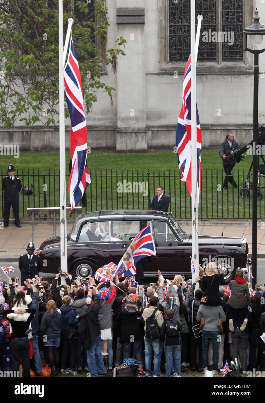 Kate Middleton et son père Michael Middleton se rendent à l'abbaye de Westminster, à Londres. Banque D'Images