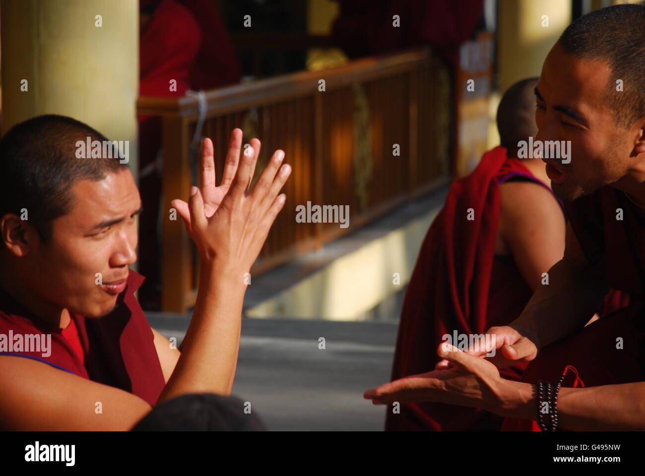 Des moines bouddhistes dans la région de Dharamsala, Inde Banque D'Images