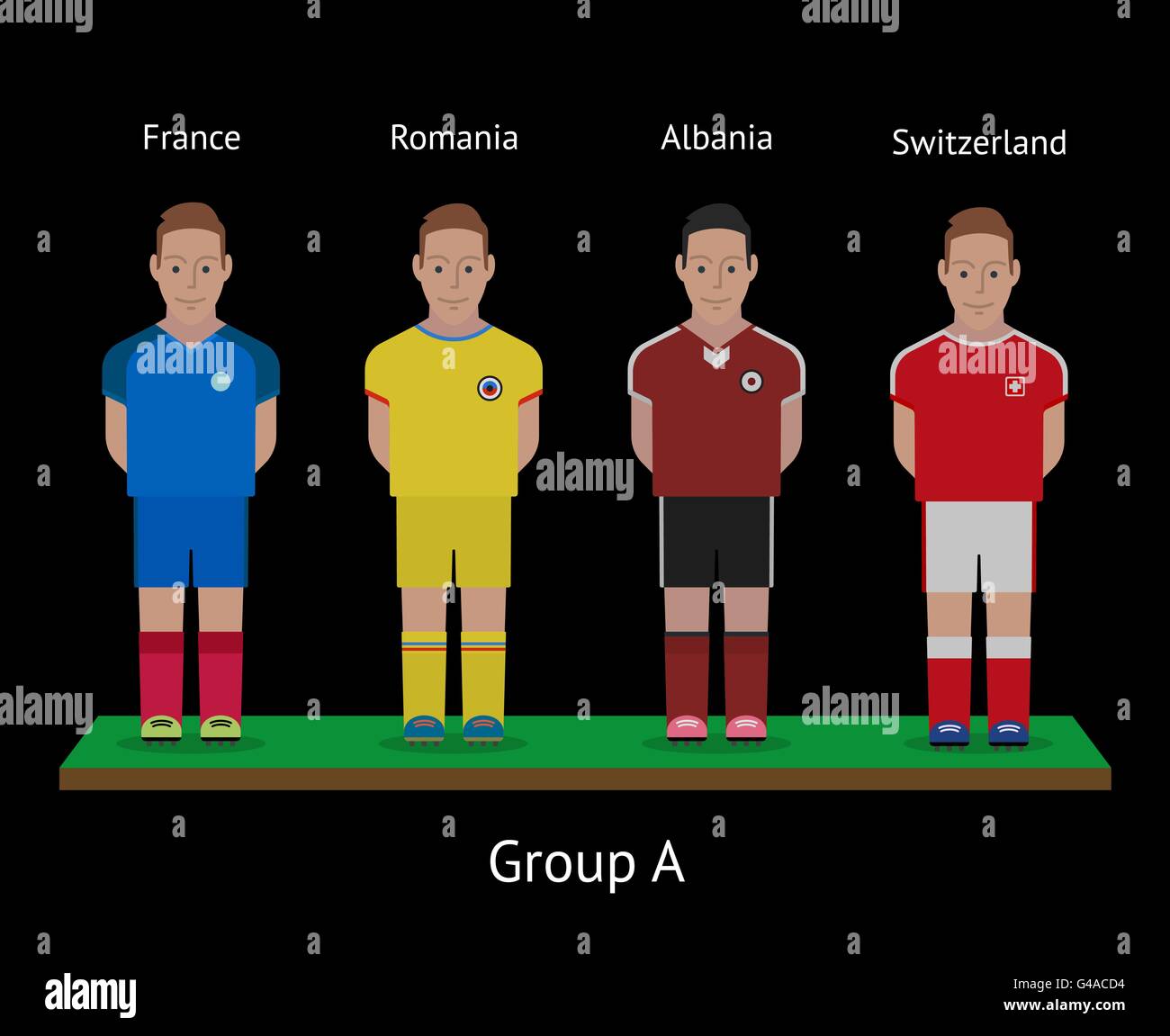 Joueurs de football. Des équipes de football. France, Roumanie, Albanie, Suisse Illustration de Vecteur