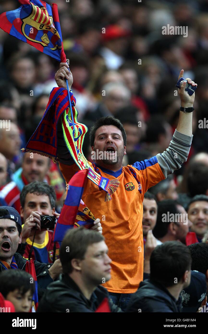 Football - Ligue des champions de l'UEFA - finale - Barcelone / Manchester United - Stade Wembley. Un fan de Barcelone dans les tribunes Banque D'Images