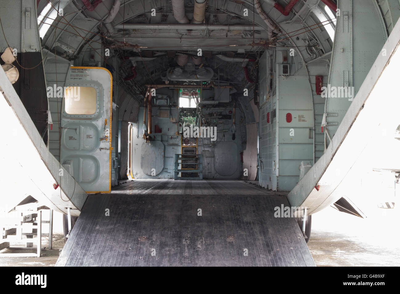 Compartiment de fret de jet de transport militaire Banque D'Images