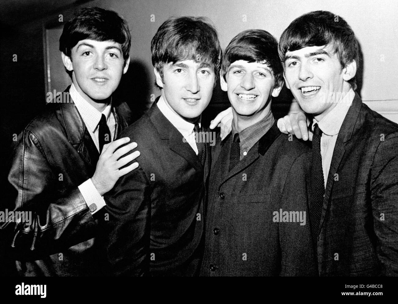 The Beatles pop group, de gauche à droite, Paul McCartney, John Lennon, Ringo Starr et George Harrison. Banque D'Images