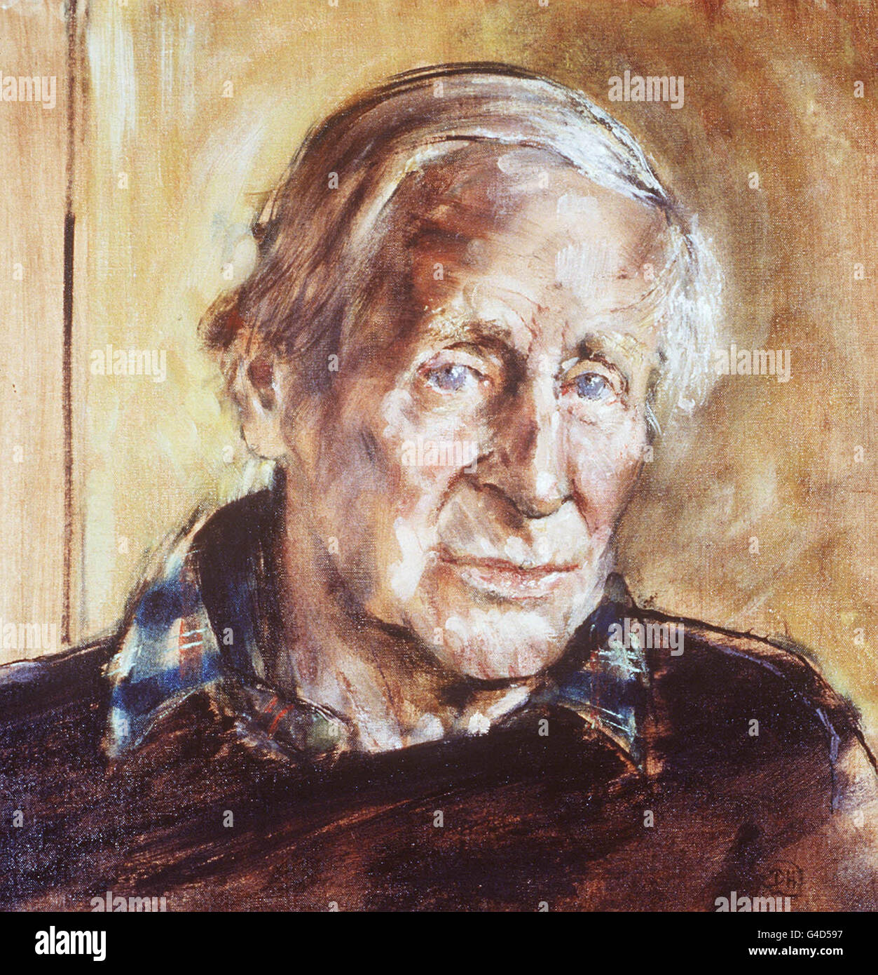 Un portrait de l'auteur Sir Laurens van der Post qui fait partie de la Collection royale, actuellement au Musée national et à la Galerie Cardiff. Banque D'Images