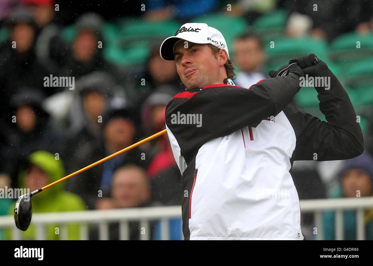 Webb Simpson aux États-Unis lors de la troisième manche du Championnat Open 2011 au Royal St George's, Sandwich. Banque D'Images