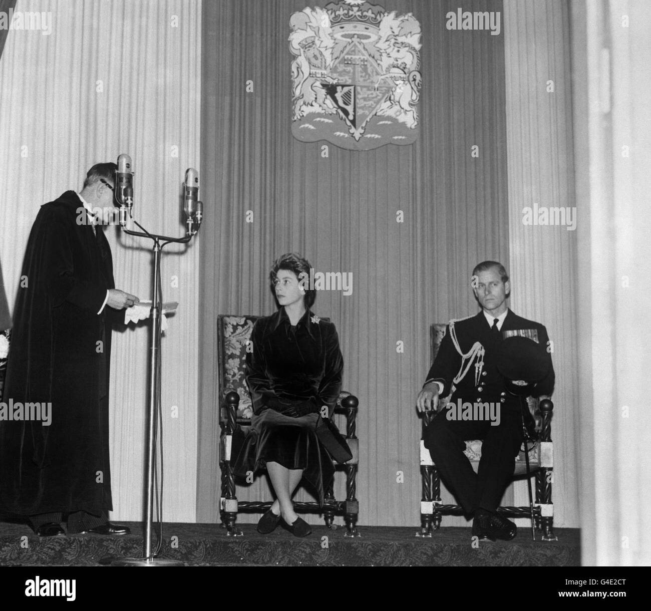 La princesse Elizabeth et le duc d'Édimbourg sont les bienvenus à Québec, au Canada. Banque D'Images