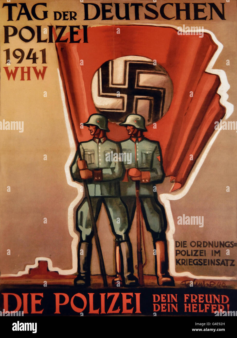 L'ordre à la police, la guerre pour l'affiche ( jour de la police allemande ) qui a été lié avec l'aide d'hiver nazi le 29 janvier 1941 ( Topographie de la terreur sur le site du musée historique de l'ancien quartier général de la Gestapo ) Berlin Allemagne Banque D'Images
