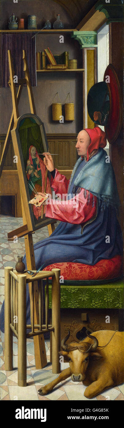 Disciple de Quentin Massys - Saint Luc peignant la Vierge et l'enfant Banque D'Images