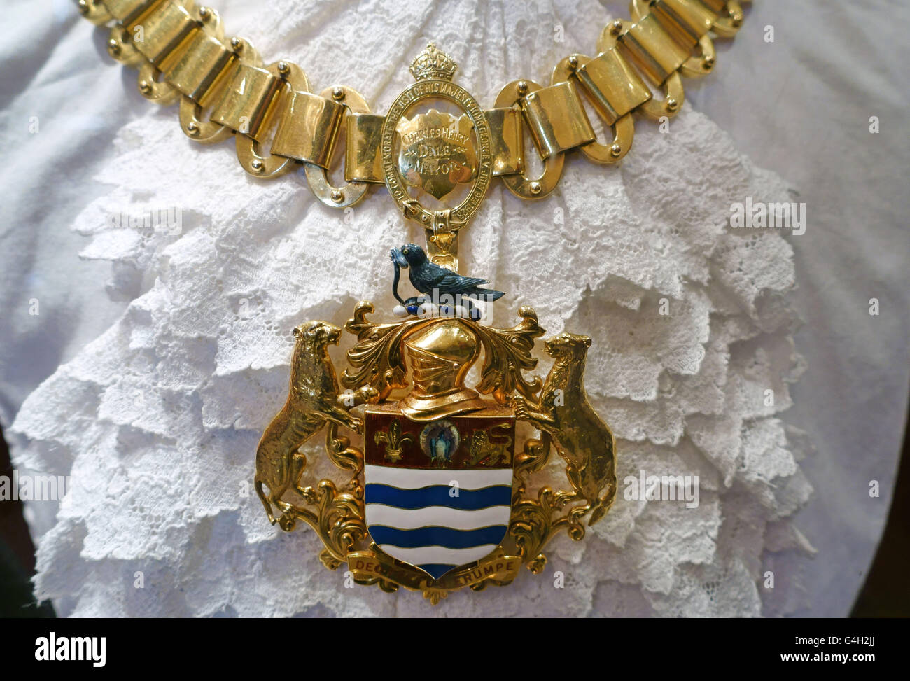 La chaîne de fonction de maire d'or à l'hôtel de ville de Newark, Nottinghamshire, Angleterre Banque D'Images