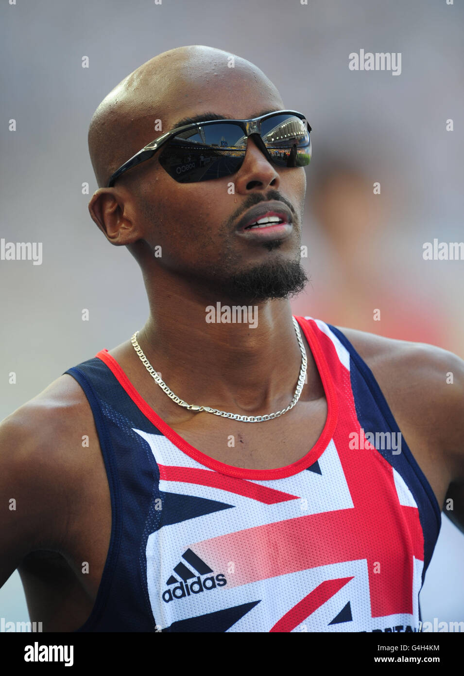 Athlétisme - Championnats du monde IAAF 2011 - 6e jour - Daegu.Mo Farah, en Grande-Bretagne, attend de commencer les 5000m Heats des hommes Banque D'Images
