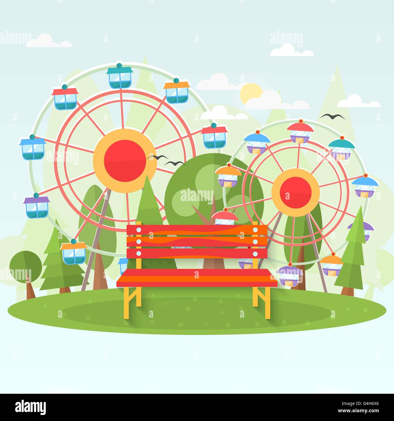 Banc dans un parc d'attractions . Vector illustration télévision . Illustration de Vecteur