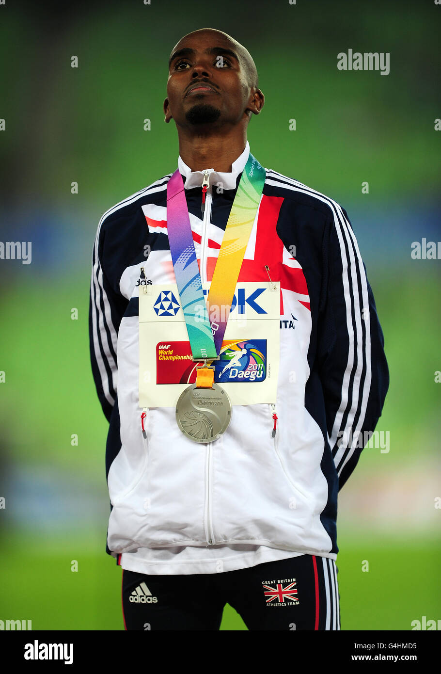 Athlétisme - Championnats du monde IAAF 2011 - deuxième jour - Daegu.Mo Farah, en Grande-Bretagne, a gagné sa médaille d'argent pour les 10 000 M. Banque D'Images