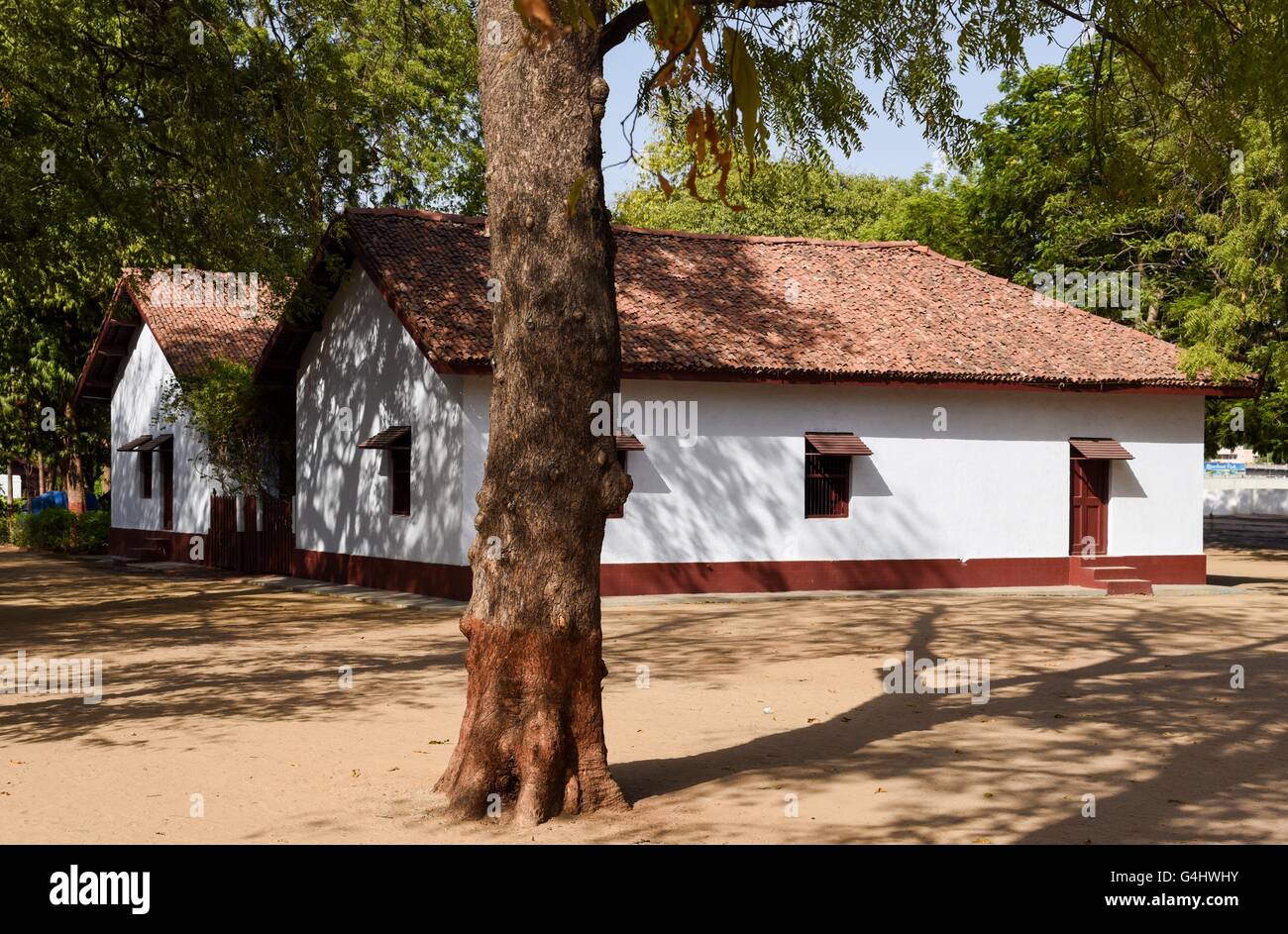 Refuges à l'Ashram Sabarmati près d'Ahmedabad, Inde Banque D'Images