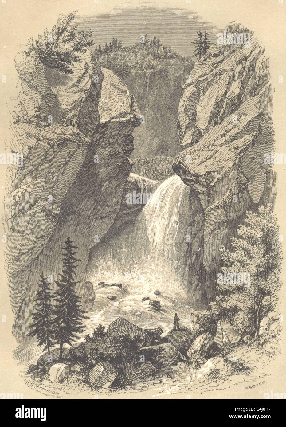 Paysages : Paysage alpestre, antique print 1852 Banque D'Images
