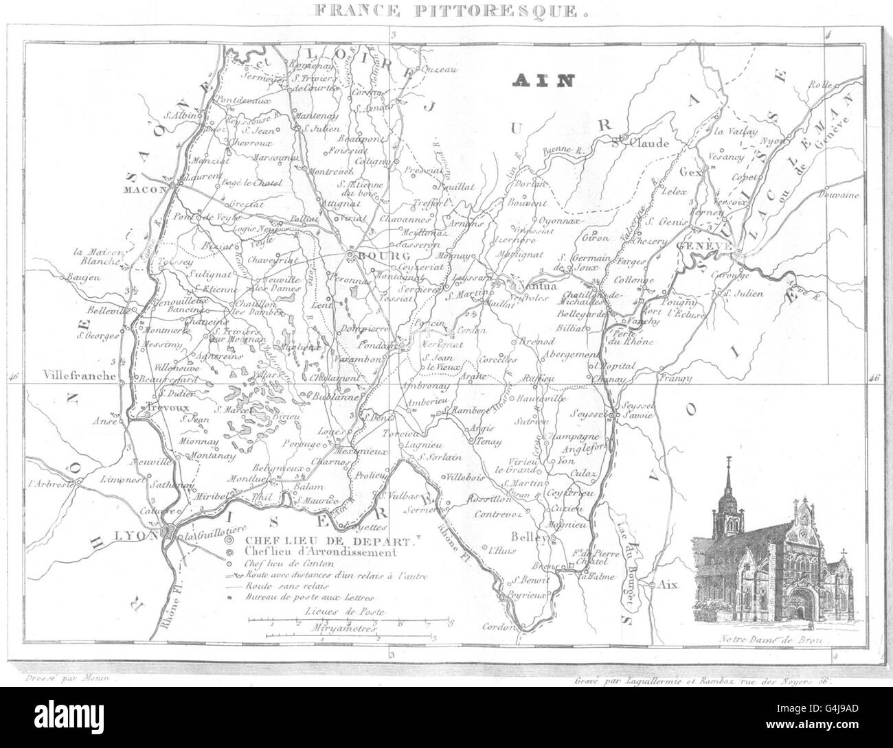 AIN : Ain. Département , 1835 carte antique Banque D'Images