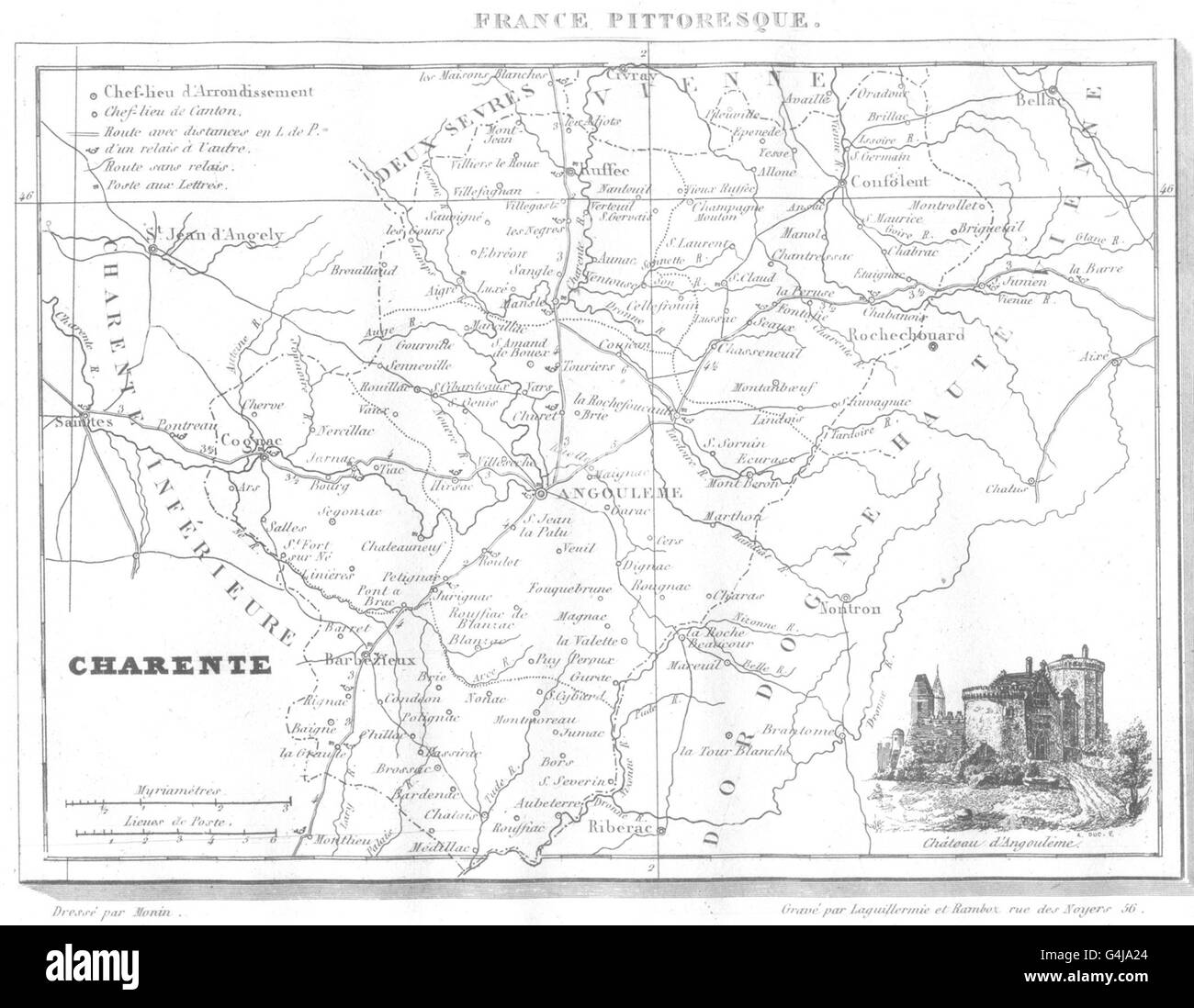 Charente map Banque d'images noir et blanc - Alamy