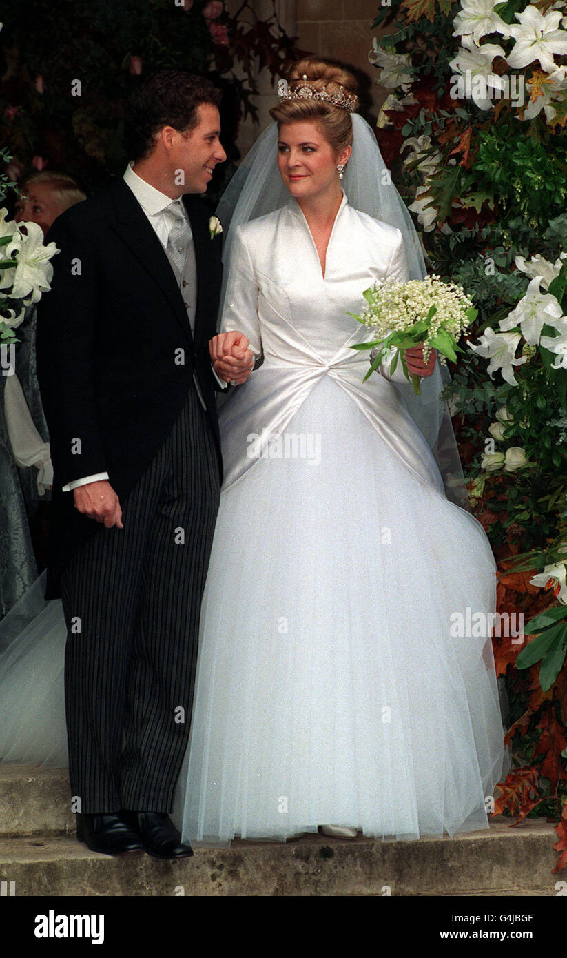 Lord et Lady Linley quittent l'église St Margare, Westminster, après leur mariage. Banque D'Images