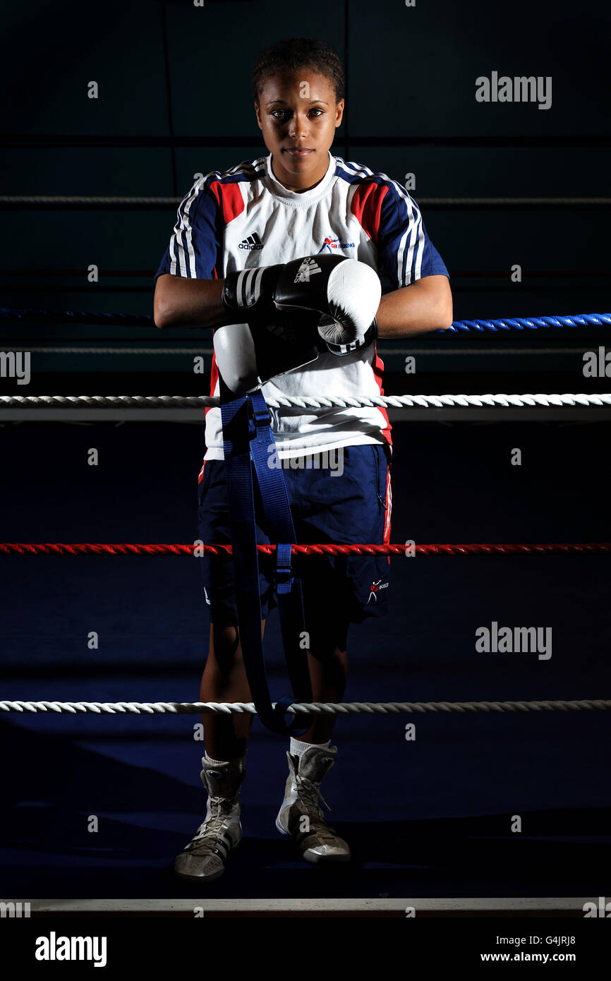 Natasha Jonas en Grande-Bretagne pendant la Journée des médias des Championnats de boxe amateur de Womens à l'Institut anglais du sport, Sheffield. Banque D'Images